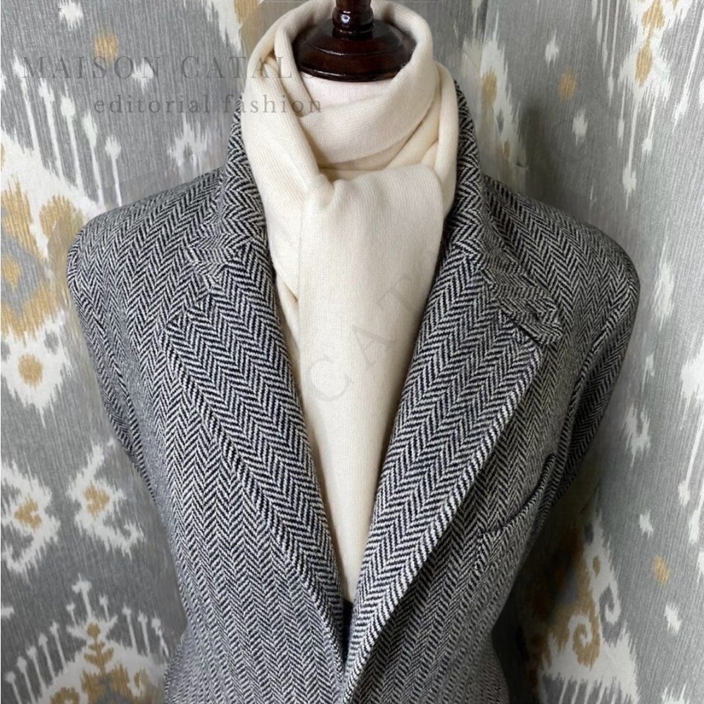 Ralph Lauren Collection Black & Cream Herringbone Wool Tweed Blazer - Picture 9 of 17